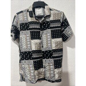 Ricky Singh Denim & Flowers Men Shirt Black Gray Floral Button Short Sleeve